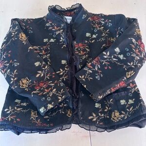 Chico's Black Floral Quilted Blazer Jacket size 1